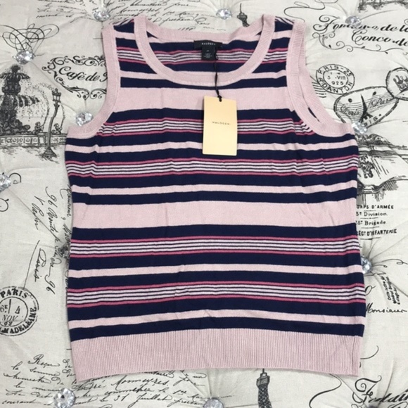 Halogen Stripe Crew Neck Knit Tank Top - Picture 2 of 4